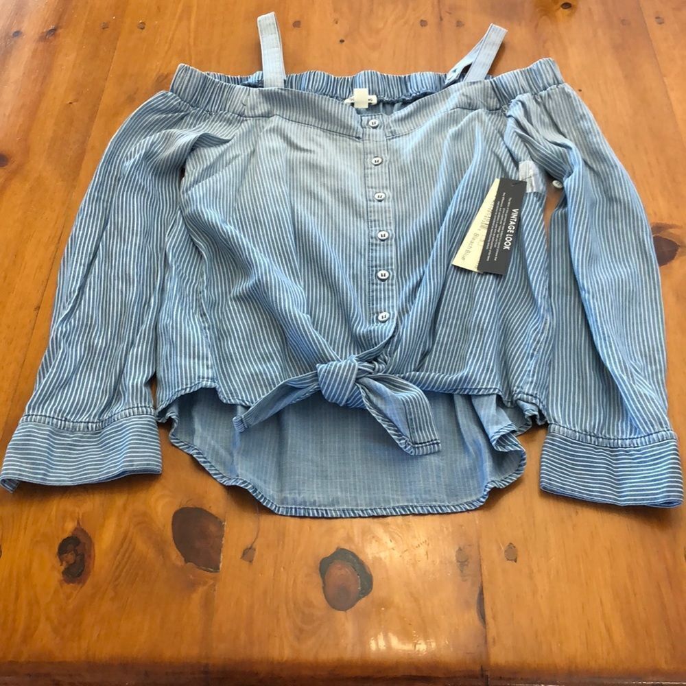 NWT Tribal. Jeans Off the Shoulder Tie Front Top - Picture 7 of 15